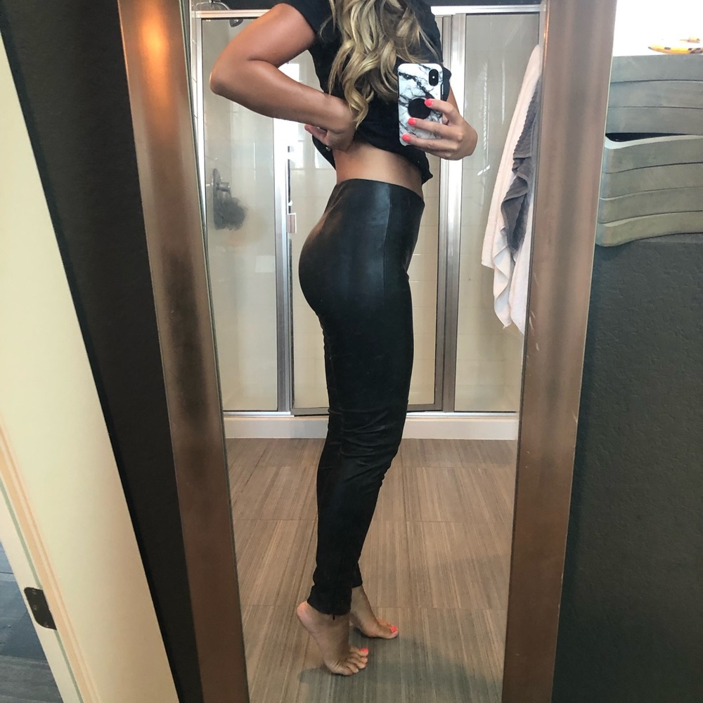 Double lined faux black leather pant